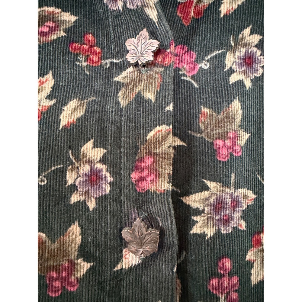 Vintage Susan Bristol Floral Pinwale Corduroy Maxi Dress Green Drop Waist 12 - Picture 4 of 16